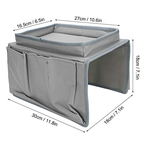 Sofa Armrest Organizer with Cup Holder Tray,4 Pockets Armchair Caddy Bedside Storage Pockets Bag 11.8x7.1x7.1inch TV Remote Control Organizer Armchair Couch Bag (Grey) - color: Grey