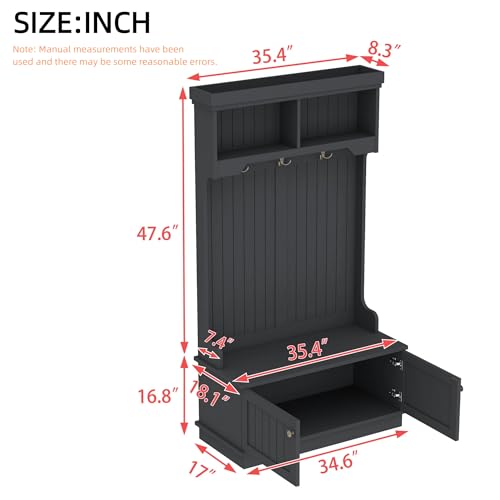 4-in-1 Entryway Hall Tree with Storage Shoe Bench, Coat Rack with Hooks, Open Shelves & Cabinet, Modern Organizer for Mudroom Hallway (Black) - color: Black