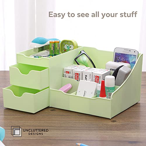 Uncluttered Designs Makeup Organizer With Drawers - Modern Countertop Storage for Cosmetics - Chic Vanity Holder for Perfume, Skincare, Brush, Lipstick, Nail Polish Organization & Display (Green) - color: Green