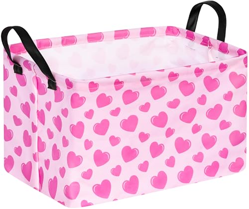 Valentine's Day Storage Basket Baby Hamper Collapsible Organizer Bin Gifts Shelf Baskets for Room Decor - color: peach heart