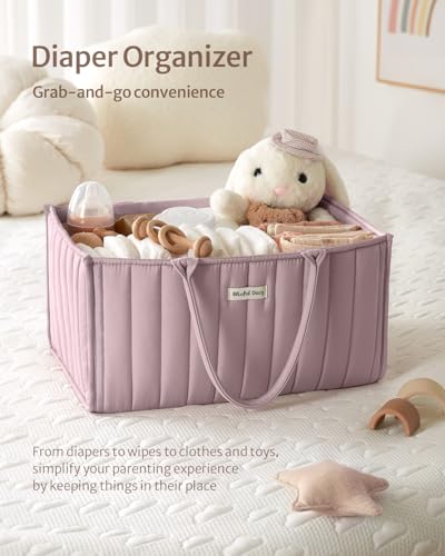 Blissful Diary Baby Diaper Caddy Organizer, Stylish Storage Basket for Newborn Essentials and Diaper Station, Gift for Baby Shower and Registry Must-Have, Mauve Pink | Gift for Baby Shower, Registry Must-Have - color: Mauve Pink