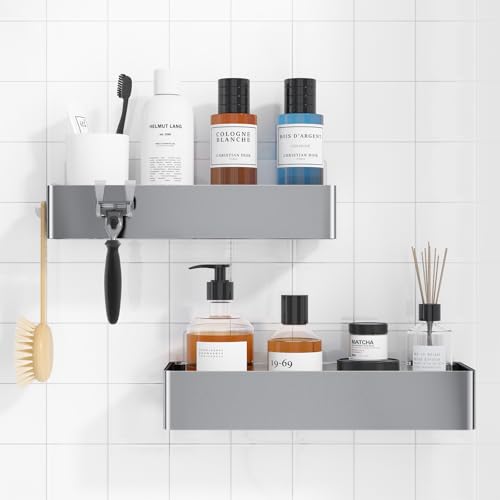 Kitsure Shower Caddy - 2 Pack Adhesive Shower Organizer, Rustproof Metal Shelves, No-Drill Bathroom Organizers and Storage, Silver Grey, Large - color: Silver Grey, size: Large
