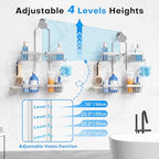 Sewulidon Aluminum Alloy Hanging Shower Caddy for Handheld Shower Heads,Rustproof Hose Shower Organizer 4 Levels Height Adjustable Shower Rack with Hooks,Razor Holder,Soap Holder - color: Aluminum Silver