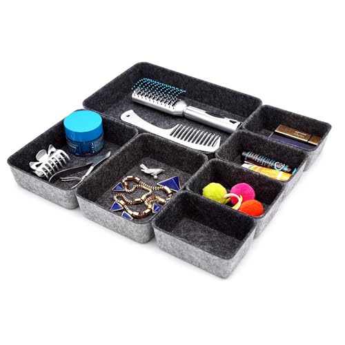 Welaxy Drawer organizers tray felt storage bin office Shallow Small Desk box Draw dividers stylish interior room decor 7-piece (Charcoal) - color: Charcoal