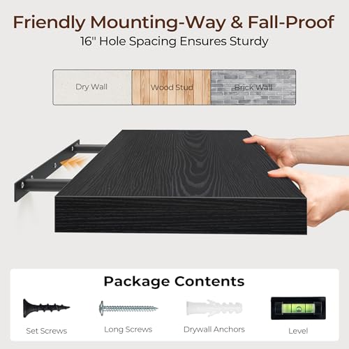 Fun Memories Floating Shelves for Wall 30 Inch Set of 3, Farmhouse Floating Shelves with Invisible Heavy Duty Bracket, 10 Inch Deep Bathroom Shelves for Storage, Living Room, Kitchen, Decor, Black - color: Black, size: 30"W x 10"D - 3P