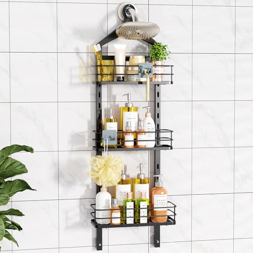 ODesign 3 Tier Height-Adjustable Shower Caddy Hanging Hanger Anti-Swing-Over The Shower Head Caddy-Shower Storage Organizer Bathroom Shelves Basket Shower Caddies-Black,11.9" x 4.84" x 36.2" - color: Black, size: 3 Tier