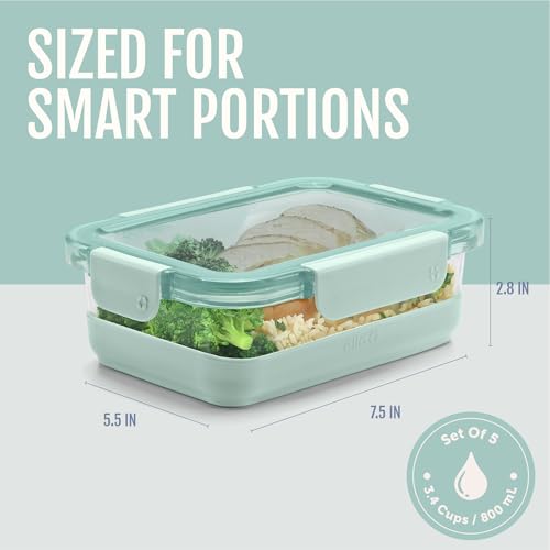 Ello Duraglass 3.4 Cup Meal Prep Sets 10Pc, 5 Pack Set- Glass Food Storage Container with Silicone Boot and Airtight BPA-Free Plastic Lids, Dishwasher, Microwave, and Freezer Safe, Garden Goals - color: Garden Goals with Boot, size: 3.4 Cup