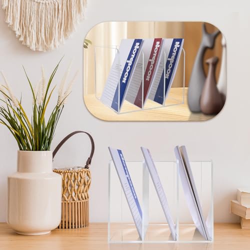 Clear Acrylic Magazine Holder with 3 Compartments, Desktop File Organizer, Vertical Document Sorter for Office Storage,Clear Acrylic Magazine Rack for Home School - color: Clear3