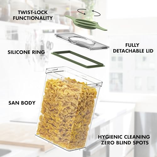 4-Pack Airtight Pantry Containers, 1.9 QT / 1.8 L Clear Food Storage Jars with Leakproof Twist-Lock Lids, Detachable Lid for Easy Cleaning, Cereal, Pasta, Rice, Oats, Snack Storage- Green - color: Green