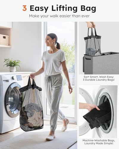 SOLEDI 180L Laundry Hamper 3 Section, Extra Large Laundry Hamper with Lid, Dirty Clothes Hamper with Sturdy Handle, Large Laundry Basket Organizer for Laundry Room, Bedroom, Hampers for Laundry - color: Grey, size: 180L