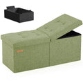 HAUSFRAU 31.5 Inches Ottoman with Storage Bench, Folding Ottoman Bench Small Foot Rest Stool, Bedroom Bench with Flipping Lid, Linen Avocado - color: Avocado, size: 13"D x 31.5"W x 13"H