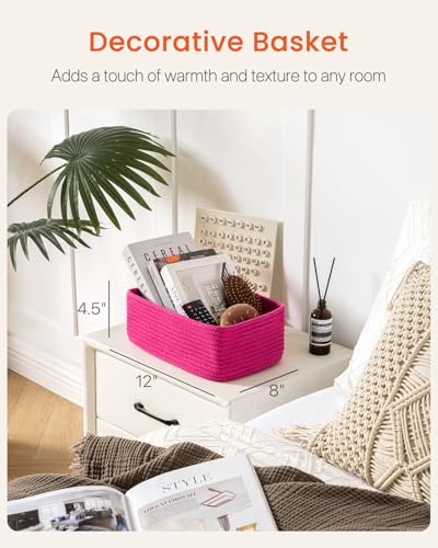 Small Woven Basket, 12 x 8 x 4.5 Inches, Storage Basket for Organizing, Cute Small Rope Shelf Closet Cube Storage Bins Baskets for Shelves, Dog Toy Gift Baskets Empty, 3 Packs, Hot Pink - color: Hot Pink, size: 12"L x 8"W x 4.5"H