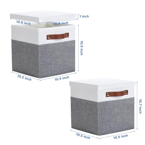 Temary Foldable Fabric Storage Bins with Lids, 2-Pack Storage Bin for Organizing Living Room, Closet Organization, Multi-Purpose Storage Boxes for Clothes (White&Grey, 10.5x10.5x10.5in) - color: White&Grey, size: 10.5×10.5×10.5