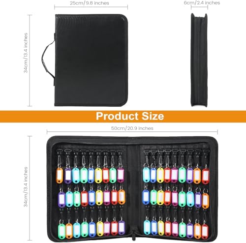 Portable Zippered Key Organizer, Waterproof Fireproof Key Case with 54 Key Hooks and Tags,Portable Key Storage for Rental Management Real Estate Sales Hotel Executives and Car Service(54 keys) - size: 54 keys