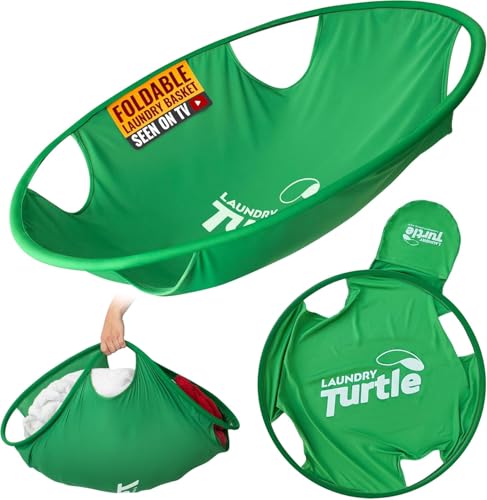 Laundry Turtle Collapsible Laundry Basket | Revolutionary Foldable Laundry Hamper | Innovative Laundry Basket for Dirty Clothes Washing & Dryer Removal Portable Laundry Grabber (Green, Small) - color: Green, size: Small