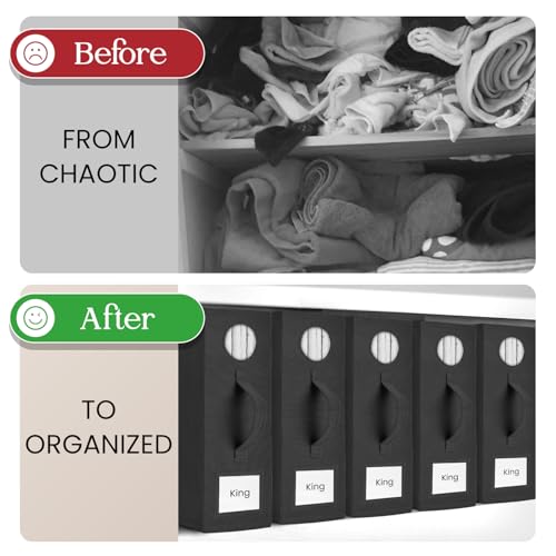 TOSORO 6 Pack Bed Sheet Organizer and Storage, Foldable Storage Organizer for Linen Closet with Viewing Window & Label for Bedding Sheets & Blankets (Queen & King Size) Black - color: Black, size: 6 Pack