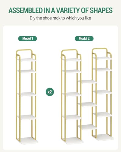 Hzuaneri 8 Tiers Vertical Shoe Rack, Narrow Shoe Tower, Tall Shoes Shelf with 2 Hooks, Adjustable Shelves, Corner Shoes Shelves for Small Spaces, Entryway, Living Room, White Gold SR04313A - color: White Gold, size: 8 Tier(11.8"D x 10.4"W x 53.2"H)