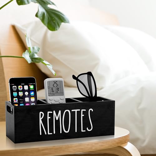 Remote Holder for Table, 3 Slots Wooden TV Remote Control Holder, Bedside Remote Control Storage Organizer - 10" x 3.3" x 3.3" Black - color: Black - 3 slot