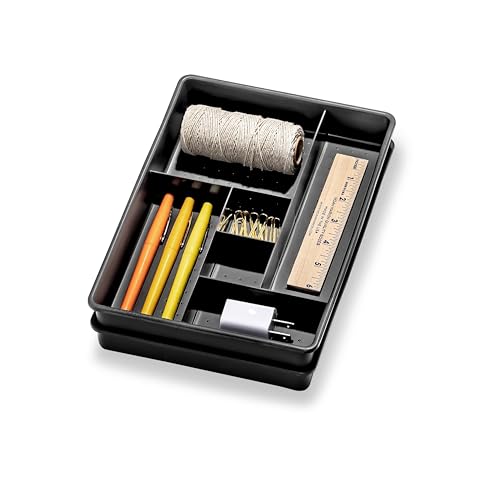madesmart Set of 2 Plastic 6-Compartment Drawer Organizer Gadget Trays, Multipurpose Storage Bins for Drawers, Granite, 10.75 x 7.5 x 2.6 inches (Pack of 6) - size: 6-Compartment Set (Pack of 6)