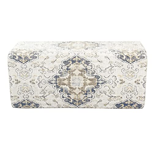HomePop Ottomon Upholstered Rectangular Storage Ottoman Bench with Hinged Lid, Brown and Cream Large - color: Brown and Cream