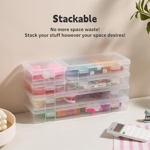 novelinks Plastic Small Storage Bins with Lids for Organizing, Mini Clear Storage Containers and Stackable Storage Box Organizer for Pencil Boxes, Task Boxes, Crayon Boxes (6 Pack Large) - color: 6 Pack Large -Clear