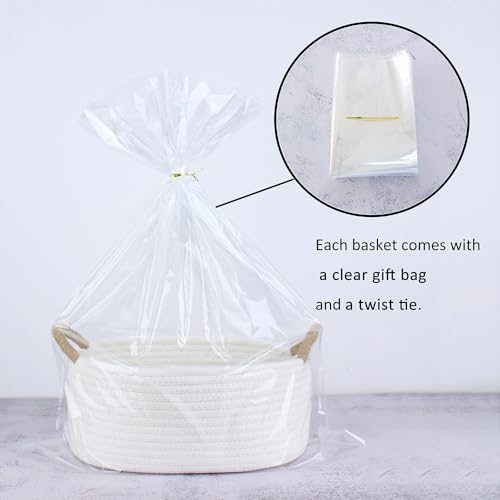 Yimi's Dream Gift Baskets Empty, Small Basket for Organizing, White Cotton Rope Basket with Handle for Decor, Baby Cat Dog Toy (Oval, 12"x 8"x 5") - color: white with brown handle, size: Oval - 12"x8"x5"