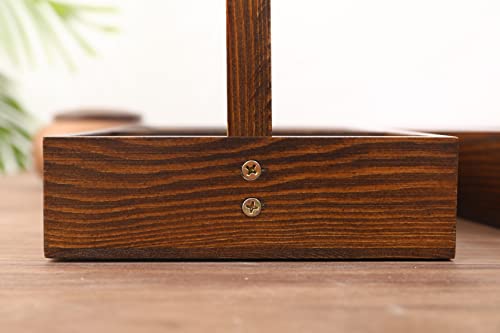 Wood Entryway Tabletop Key Holder Rack，Rustic Burnt Decorative Organizer with Storage Tray and Brass Tone Hooks，Jewelry Key Stand Hanging Organizer