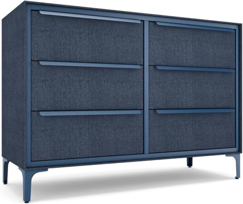 tinge Naima Premium Fabric Dresser - Strong Metal Frame, 6 Spacious Sag-Proof Drawers with Sleek Metal Handles - Premium & Durable Storage Solution for Your Home (Navy) - color: Ocean Blue (Navy), size: 14"D x 39.5"W x 28"H (6 Drawers)