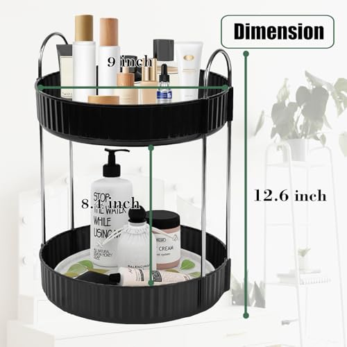Rotating Makeup Organizer Countertop 2 Tier Lazy Susan Trays Spinning Skincare Perfume Storage for Bathroom Counter Vanity, Black - color: Black, size: 2 Tier
