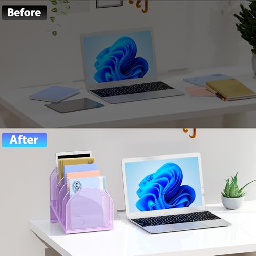 gianotter Desktop File Organizer, Desk Organizer with 5 Compartments, Paper Organizer for Desk, Workspace Organizers for Office Supplies (Purple, Inclined Style) - color: Purple, size: Inclined Style