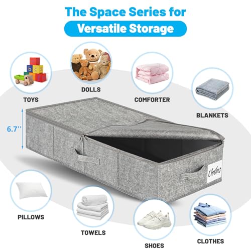 Under Bed Storage Container Bins 2 Pack, Low Profile Foldable Underbed Clothes Storage Organizer W/ Ultra Thick Fabric and Sturdy Bottom/Sides, Dual Zipper Storage Box for Dorm and Home 30x16x6.7" - color: Grey-2 Pack, size: 6.7in-Space