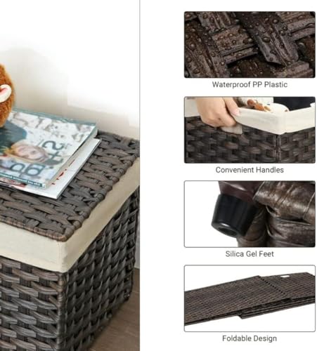 SONGMICS Storage Basket with Lid, Woven Blanket Storage Bin with Handles, Foldable, Removable Liner, Metal Frame, for Bedroom, Laundry Room, 42.3 Gallons (160 L), Brown URST76BR - color: Brown, size: 160 L