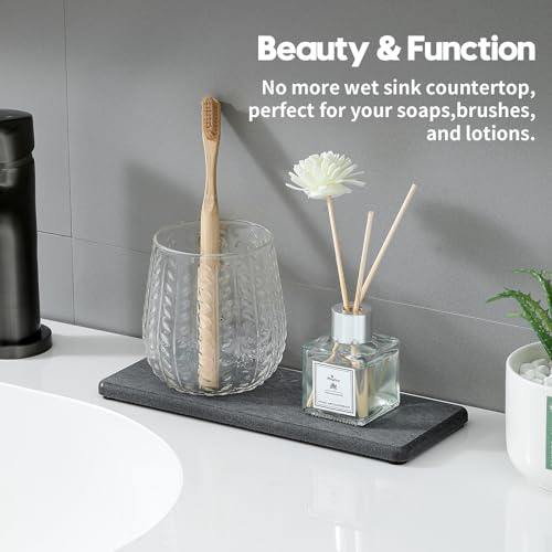 Razborci 2PCS Bathroom Trays, Water Absorbing Diatomite Stone Quick Drying Mat for Kitchen Counter, Dish Rack Soap Dispenser Sponge Holder Caddy Sink Vanity Organizer, Dark Gray Slate,9"x3.5" - color: 2 Pack - Charcoal Gray, size: 9" X 3.5"