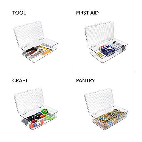 Isaac Jacobs Small Stackable Organizer Bin (10.75” x 6.5” x 2.4”) w Hinged Lid Clear Storage Box Home Office School Fridge Bathroom Kitchen Pantry Container BPAFree Food Safe (Small Clear) (Pack of 2) - size: Small (Pack of 2)