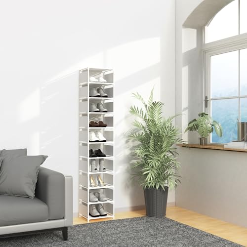 10 Tier Vertical Shoe Rack - White Narrow Shoe Rack for Closet & Entryway, Space Saving Tall Shoe Organizer for Small Spaces, Sturdy Skinny Shoe Tower Stand for Boots & Heels - color: White