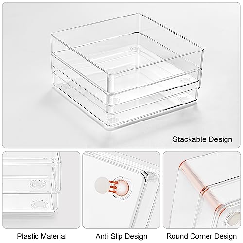 SMARTAKE 6 PCS Clear Plastic Drawer Organizers Set, Large Size Non-Slip Desk Drawer Organizer, 2-Size Versatile Bathroom and Vanity Drawer Organizer Trays for Makeup, Bedroom, Office, Kitchen Utensils - style: 3 Pcs12" x 6" x 2" + 3 Pcs 6" x 6" x 2"