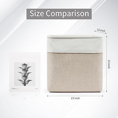Bagnizer 13x13 Cube Storage Bins, Collapsible Fabric Storage Box, 4 Pack Closet Baskets with Handles for Organizing, Shelf, Toys, Clothes, Home, Office, Nursery (Beige&White) - color: Beige / Off-White, size: Cube - 13"x13"x13"