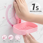 LEVERLOC Soap Dish Holder for Shower Suction Cup Wall Mounted Self Draining NO-Drilling Removable Bar Soap Sponge Holder for Bathroom Bathtub Kitchen Sink Waterproof Strong Vacuum Suction, Pink - style: 1 tier Pink