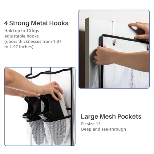 2 Pcs Over The Door Shoe Organizer 14 Large Pocket Hanging Shoe Rack for Closet Organizers And Storage, White