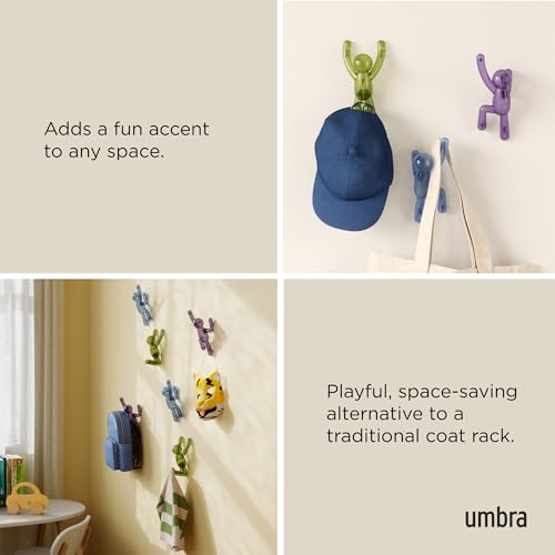 Umbra Buddy Wall Hooks – Drill-Free PIN-Point Decorative Wall Mounted Coat Hooks for Hanging Coats, Scarves, Bags, Purses, Backpacks, Towels & More, Set of 3, Assorted Gem Colors - color: Gem Multi