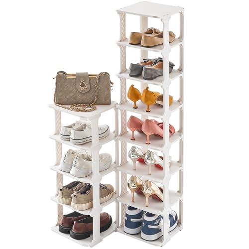 5 Tiers Shoe Rack Organizer for Closet Shoe Holder Storage Narrow Plastic Vertical, Free Standing Shoe Rack Shelf for Entryway Stackable Stability DIY, Beige - color: Beige