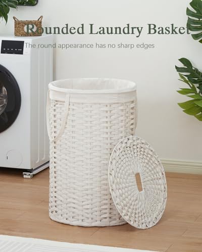 SETVSON Large Laundry Hamper Laundry Basket Round 34.3 Gal (130 L) Handwoven Wicker Laundry Baskets Rattan Laundry Basket with Laundry Bag Handles 2 Mesh Bags for Living Room Bedroom White - color: White, size: 130L