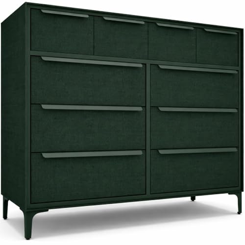 tinge Naima Premium Fabric Dresser - Strong Metal Frame, 10 Spacious Sag-Proof Drawers with Sleek Metal Handles - Premium & Durable Storage Solution for Your Home (Green) - color: Green, size: 14"D x 39.2"W x 35.8"H (10 Drawers)