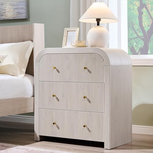 T4TREAM Fluted Dresser with 3 Drawers, 32" Tall Modern Chest of Drawers with Thickened Curved Profile Design, Wood Closet Clothes Storage Organizer for Bedroom, Living Room, Hallway, Alder White - color: Alder White, size: 15.7"D x 30"W x 32"H (3 Drawers)
