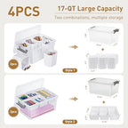 Citylife 17 QT Plastic Storage Box with Removable Tray and 6 Detachable Tall Inserts Craft Organizers and Storage Clear Storage Container for Organizing Crayon, Craft, Sewing, Playdoh, 4 Packs - size: 17 Qt- 4 Pack- W