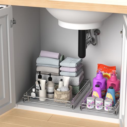 ZOINLIY Pull Out Cabinet Organizer, Versatile Slide Out Kitchen Organizers and Storage,Heavy Duty Drawer Cupboard Storage Basket, Smooth Sliding, Chrome Finish,11.8" W x 21" D - size: 11.8”W x 21”D (Outside Dimensions)