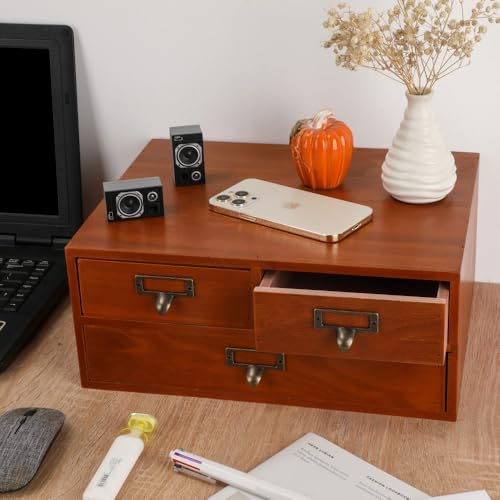 Wooden Storage Box Countertop Drawers Vintage Wooden Drawers Apothecary Cabinet Wood Desktop Organizer Box Library Card Catalog Cabinet（BROWN03） - color: BROWN03