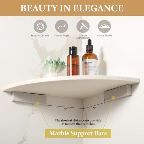Koville Marble Corner Shower Shelf for Bathroom, 10'' Polished Marble Corner Shelves for Bath, Wall Mounted Stone Corner Shower Caddy, No Drilling Adhesive Shower Shelf - Rigel Yellow (2-Layer) - color: Rigel Yellow, size: 2-Layer