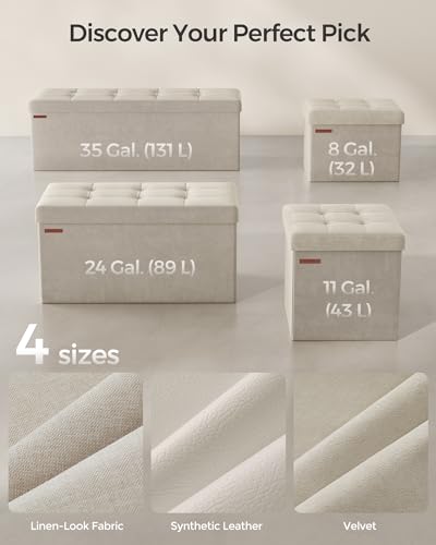 SONGMICS Storage Ottoman, Foldable Small Ottoman Foot Rest, 12.2 x 16.1 Inches Foot Stool, OAD up to 286 lb, for Living Room, Bedroom, Dorm, Cream White ULSF200W01 - color: Cream White, style: Velvet