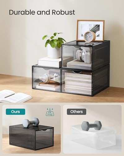 SONGMICS Shoe Boxes, Set of 6, Clear Plastic Shoe Storage, Stackable Sneaker Box, Drop Front Door, Up to US Size 11, Easy Assembly, 13 x 9.8 x 7.1 Inches, Transparent Black ULSP406B01V1 - color: Transparent Black, size: 6 Count